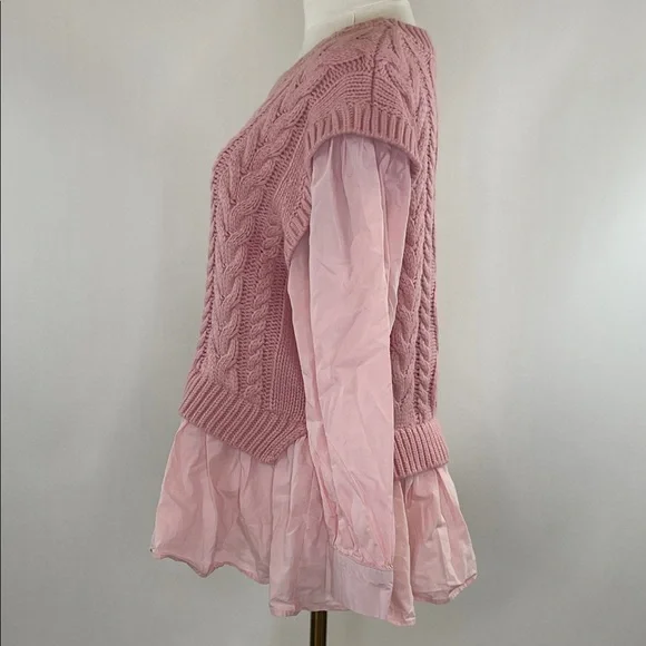 English Factory Cable Knit Sweater in Blush, L - Picture 6 of 9